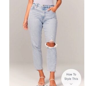 Abercombie & Fitch The Mom High Rise  Distressed Jeans